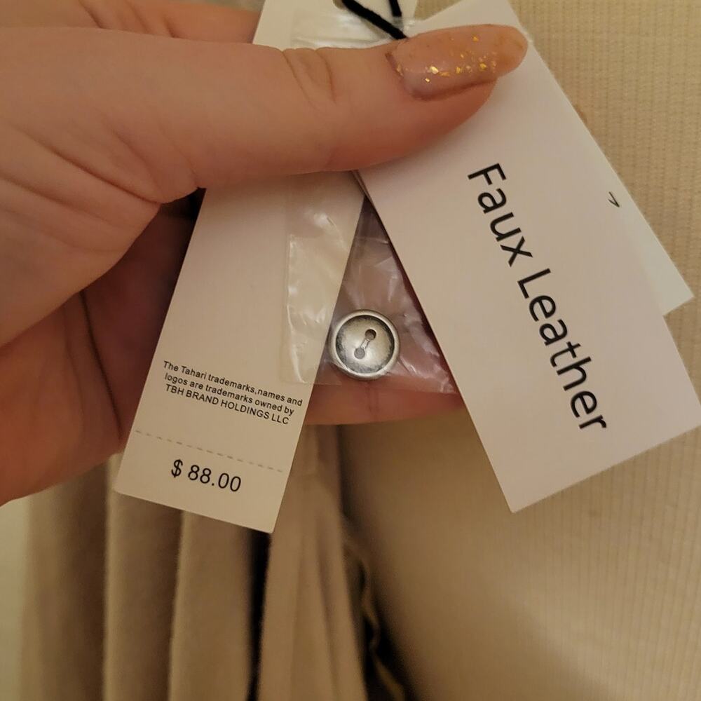 Tahari NWT Faux Leather Cardigan One Size Soft Beige Drape Front Lightweight - Picture 6 of 15
